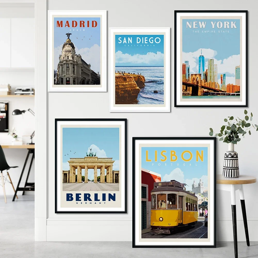 Scandinavian Simple Wall Art Berlin Madrid City Tourism HD Canvas  Painting Poster Print Home Bedroom Living Room Decoration