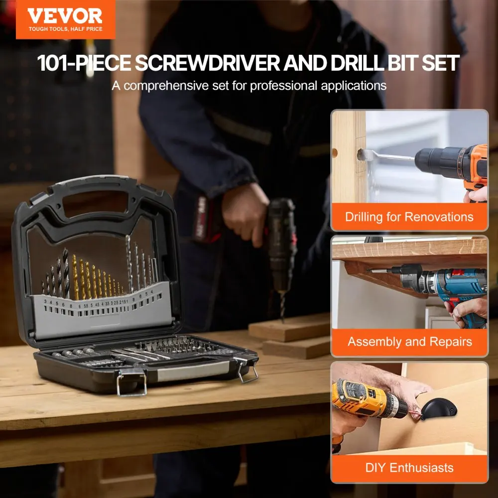 VEVOR Drill Bit Set Drill and Driver Bit Set Screwdriver Bit Set Suitable for Wood Metal Cement Drilling and Screw Driving Drill