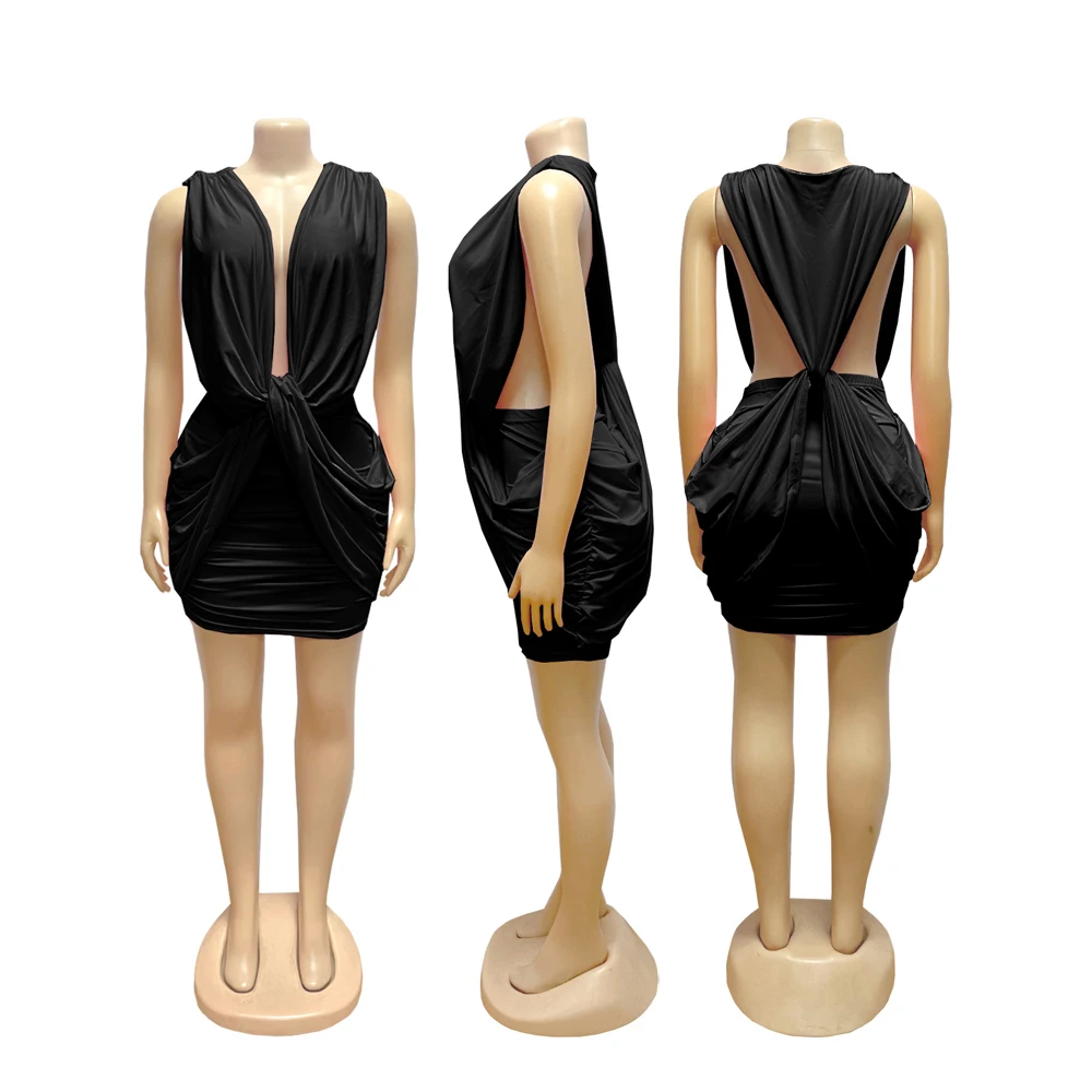 Neue Modische Sommerkleidung Boutique Damen Sexy Streetwear Tiefer V-Ausschnitt Ärmelloses Minikleid Elegantes Cut-Out Minikleid – Detail 12