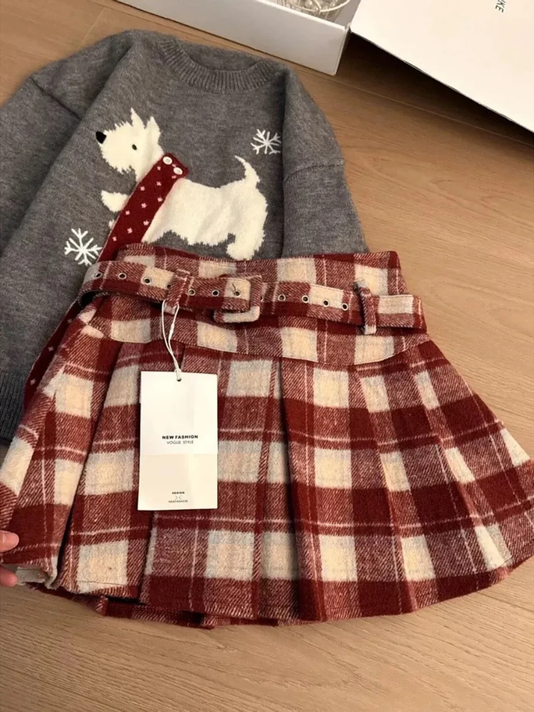 

Red High Waist Plaid Woolen Skirt Women's Commuter Sle Pleated Skirt Korean Version Winter Autumn Spring Faion