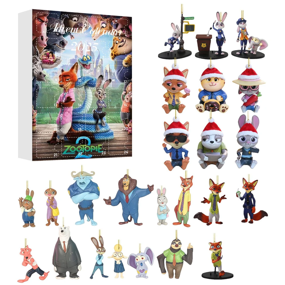 Disney zootopia 2d calendário do advento anime 24 dias calendário de contagem regressiva pingente caixa surpresa dos desenhos animados natal caixa mistério presentes
