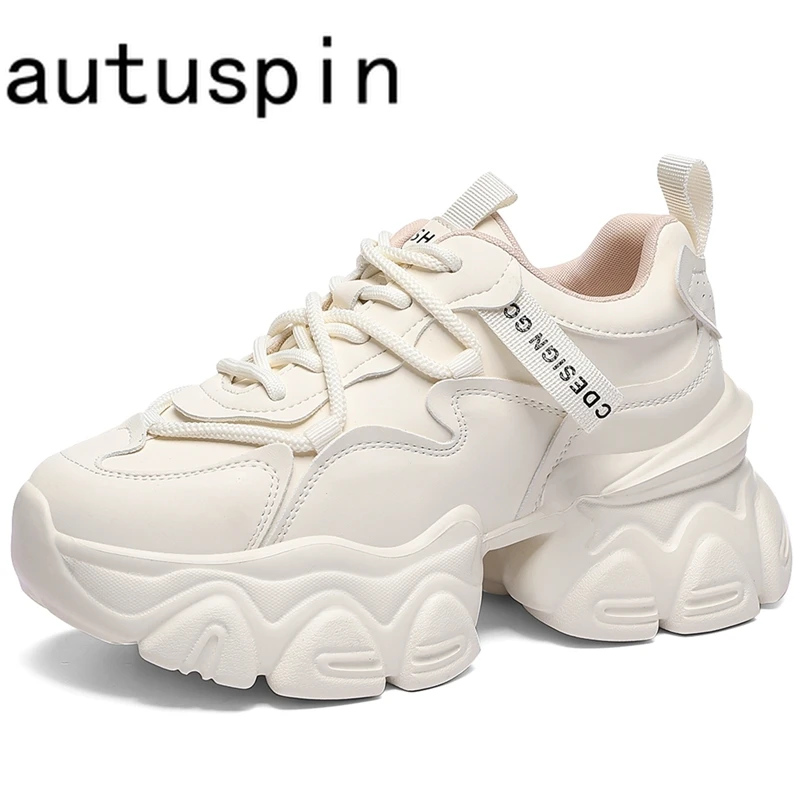 

AUTUSPIN Microfiber Leather Shoes for Women Spring Summer Fashion Solid Color Platform Chunky Ladies Sneakers 2024 Trend Sneaker