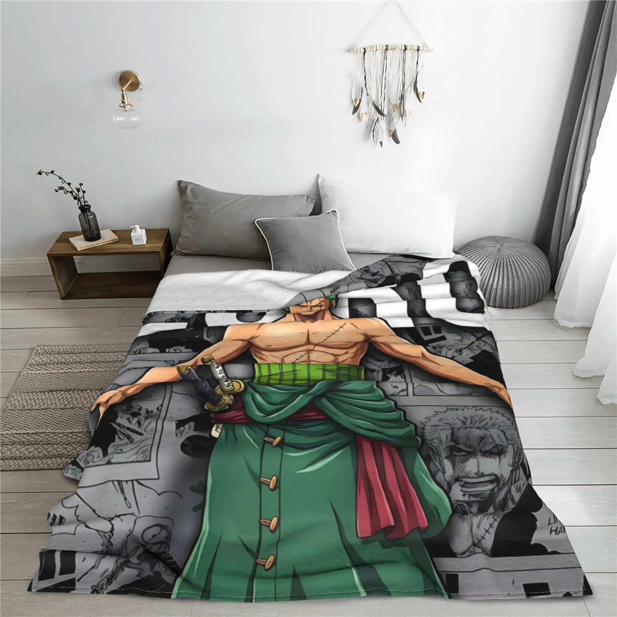 1PC home Cutecore Room Decor One Pieces Zoro Blanket Throw Blanket  Novelty Warm Blanket All Season