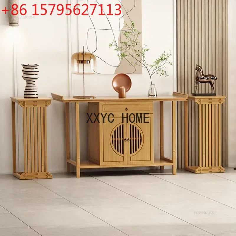 Mesas de Consola de Estilo Chino Nuevo para Sala de Estar, Mesas de Entrada de Bambú de Estilo Japonés para Pasillo o Porche, Muebles de Consola