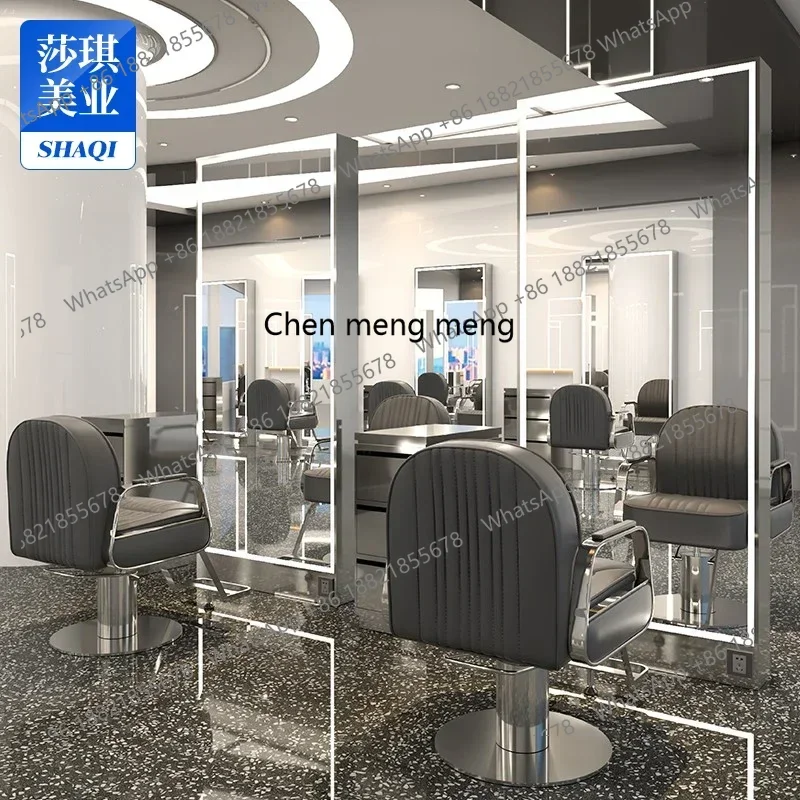 new Hair Salon Mirror with Light Special-Shaped Floor Mirror Barber Shop Dressing Table Single-Sided Wall Hanging Full-Length Mi
