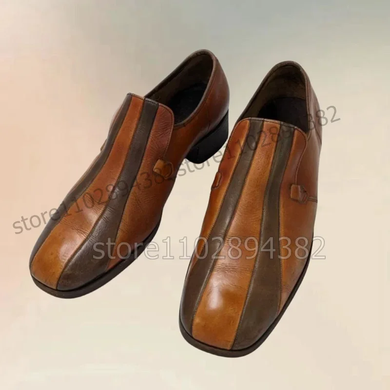 

Mixed Color Crack Pattern Retro Square Toe Loafers Fashion Slip On Men Shoes Luxurious Handmade Party Banquet Men Casual Shoes