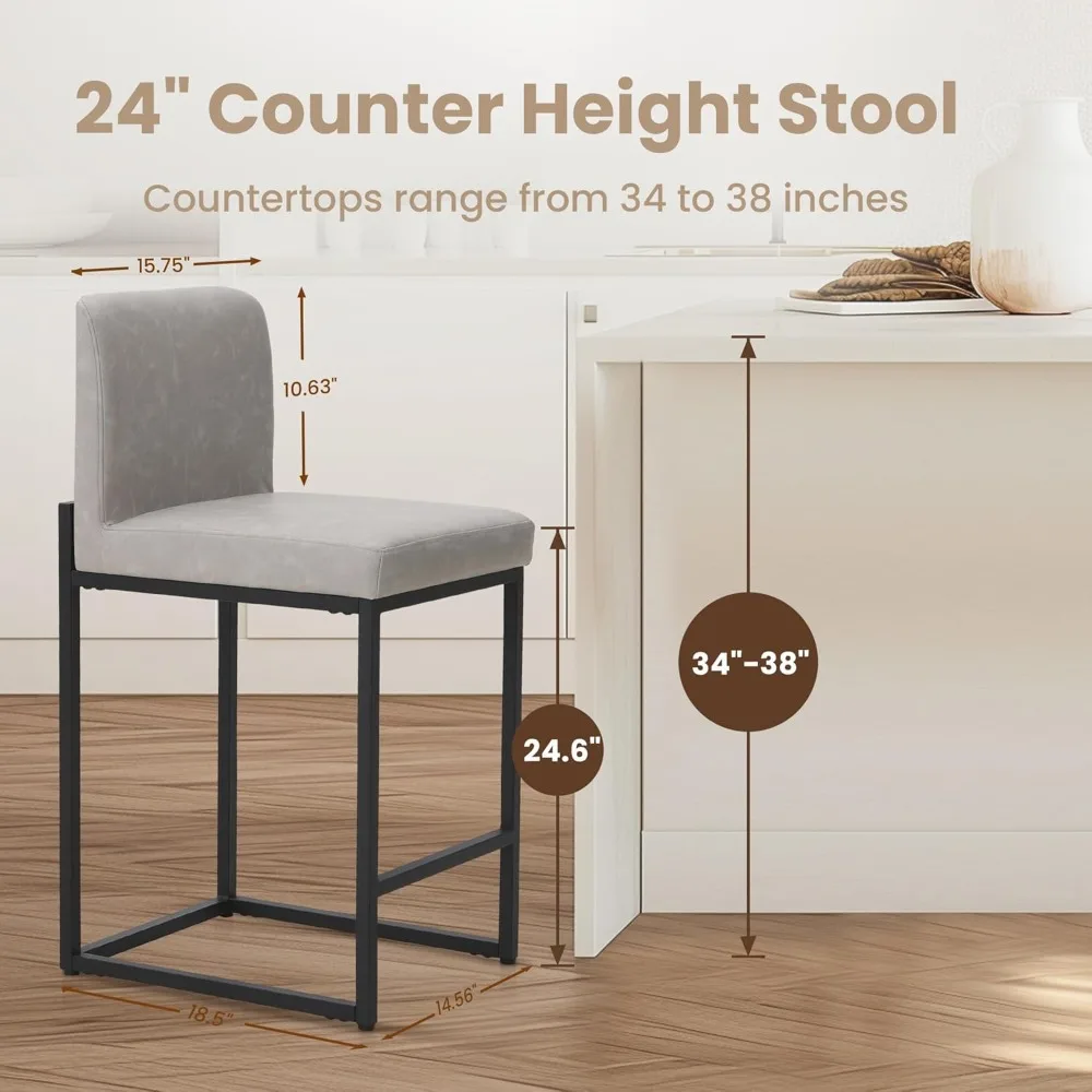 Bar Stools Counter Height Bar Stool Pu Leather Kitchen Modern Bar Chairs, Bar Stools with Back