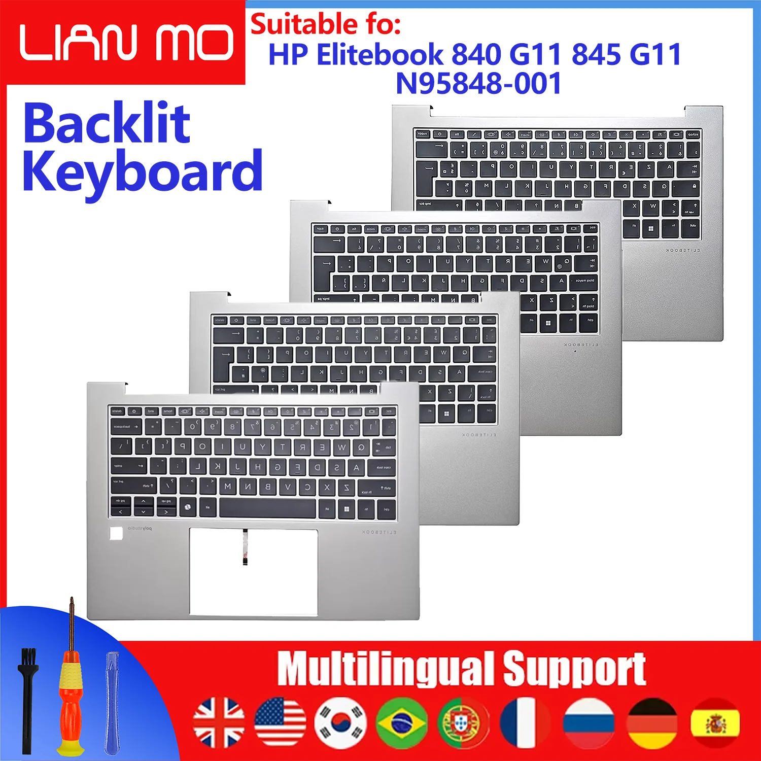 French/Latin Spanish/UK/US Layout for HP Elitebook 840 GEN11 845 GEN11 N95848-001 Backlight Keyboard