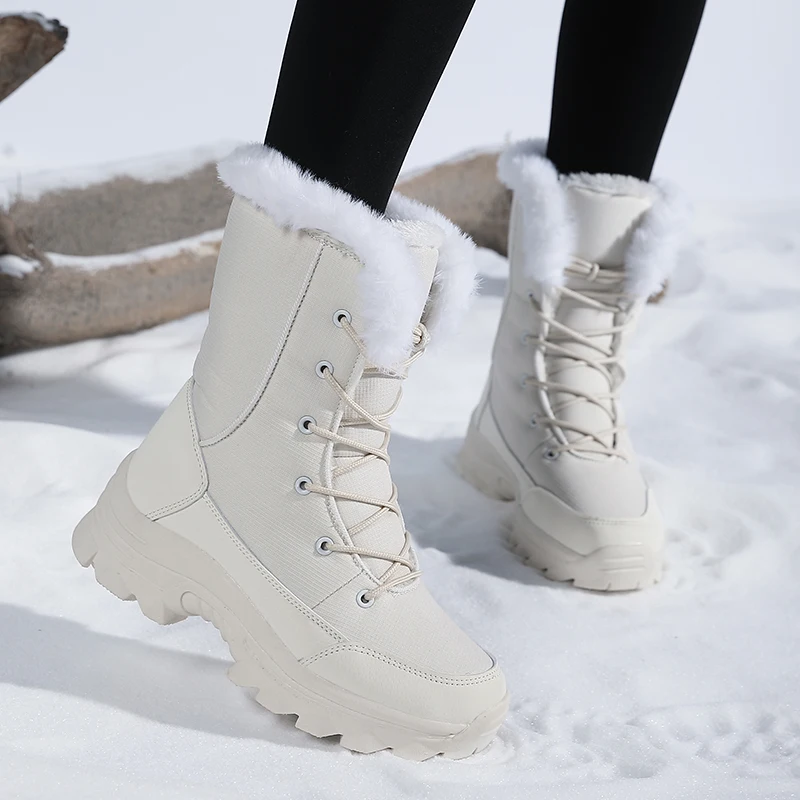 High Quality Waterproof Winter Women Snow Boots Warm Plush Outdoor Non-slip High Top Sneakers Fur Platform Hiking Ankle Boots