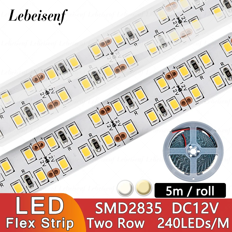 

Гибкая двухрядная Светодиодная лента SMD2835, 5 м, 240 светодисветодиодный, 12 В постоянного тока, IP67