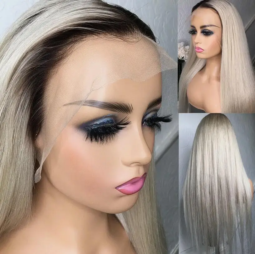 

US 26inch Women Lace Front Wig Heat Resistant Platinum blonde Straight Full Head