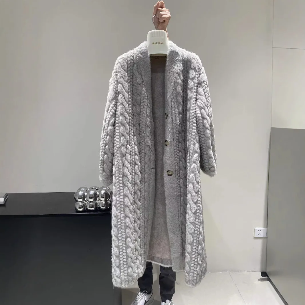 Thicken Knit Loose Coat Women Full Sleeve Single Breasted Fashion Female Cardigan Winter Warm Long Cardigan Faux Mink Outerwear