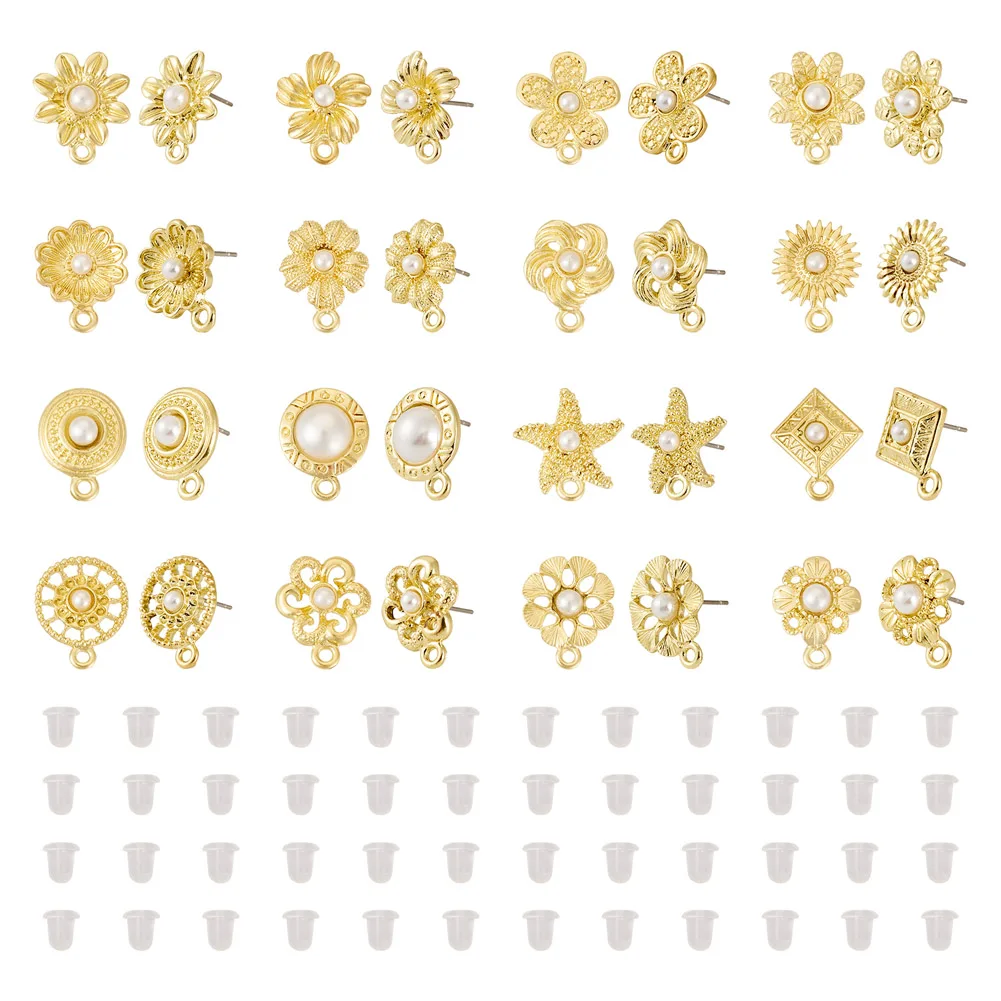 

Plating Golden Alloy with Stud Earring Findings with Loops and 304 Stainless Steel Pins Plastic Ear Nuts for Making DIY Earring