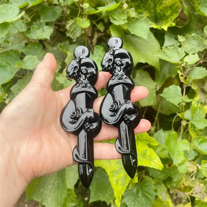 حجر السج الأسود الطبيعي كريستال الموظفين D agger نحت بلورات أحجار كريمة جميلة للديكور المنزل جمع هدية عيد