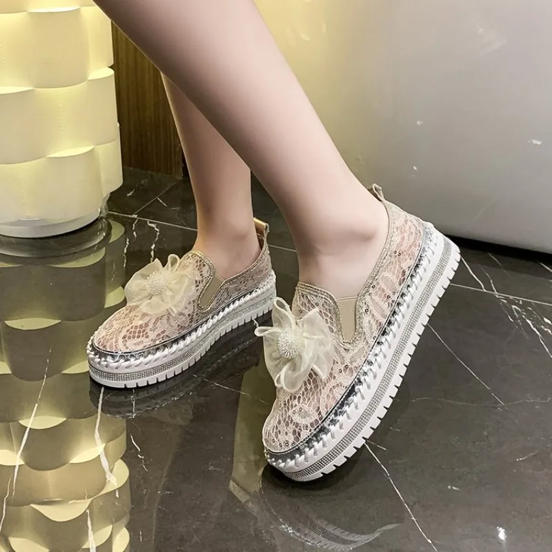 

2026 Diamond Luxury Loafers Fashionable Diamonds Thick Bottom Flat Bottom Leisure Shoes Women's Casual Plus Size Shoes Zapatos