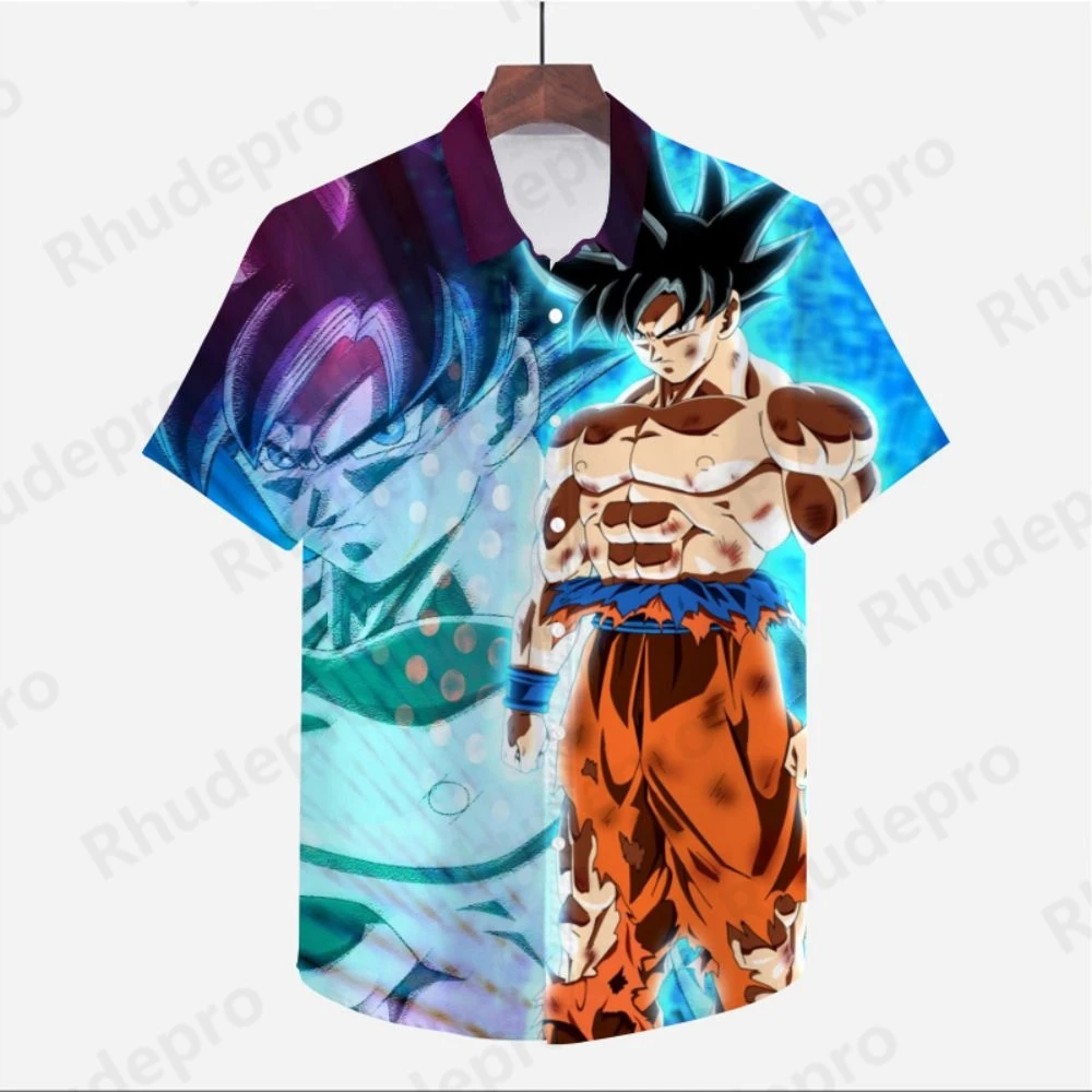 Streetwear Mens Clothes Dragon Ball Z Anime Shirt Cool Beach Style Oversized Super Saiya Fashion 2024 Short Sleeve Harajuku Y2k