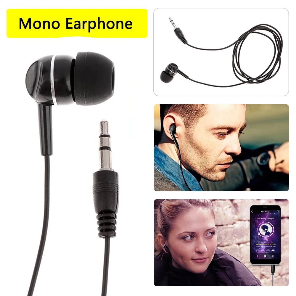 

Stereo to Mono In-Ear Single Earbud Style Headset, 3.5mm Headphone Jack Single Side Earphone Low Cost Ear Buds for One Ear