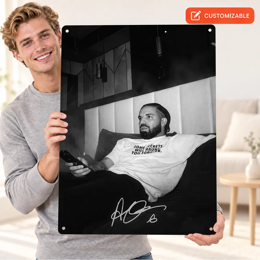 Drake Rapper Textured Metal Poster Customized Aluminum Sign Black And White Style Wall Art For Man Cave Record Collector Gift