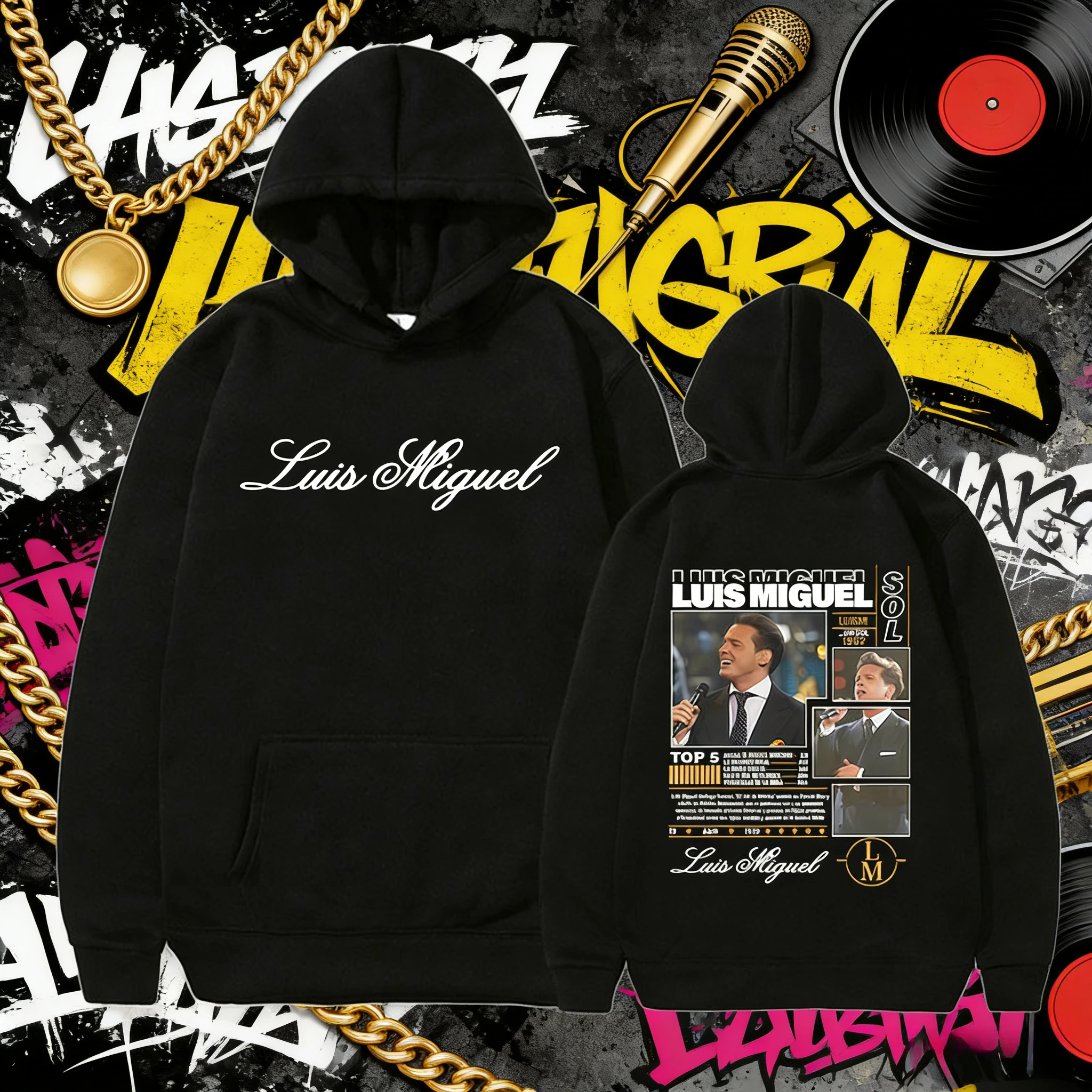 2025 الخريف/الشتاء مغني الراب رحلة إلى لويس ميغيل ألبوم الجرافيك هوديي الرجال الهيب هوب الرجعية القطن الدافئة البلوز معطف غير رسمي فضفاض #1