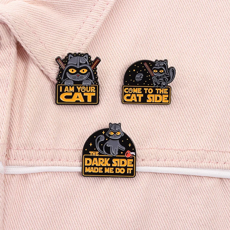 Broche en émail de la série Creative Planet Robot, personnage de dessin animé, chat noir punk, broche pour femmes et hommes, bijoux, cadeaux
