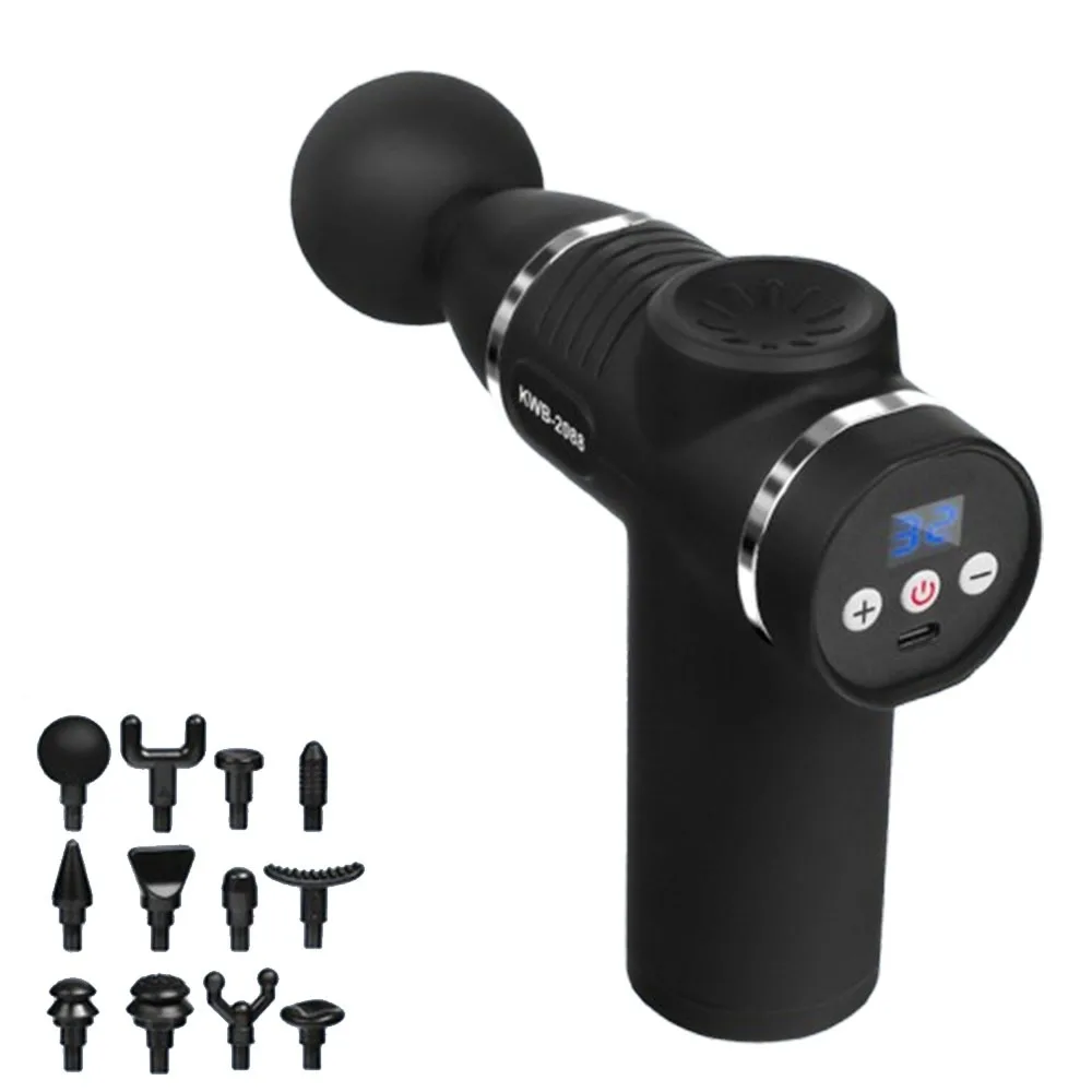 

USB Charging Electric Scalp Massager LCD Display 32 Speeds Fascia Massager Handheld 12 Massage Heads Muscle Relaxation Tool Home