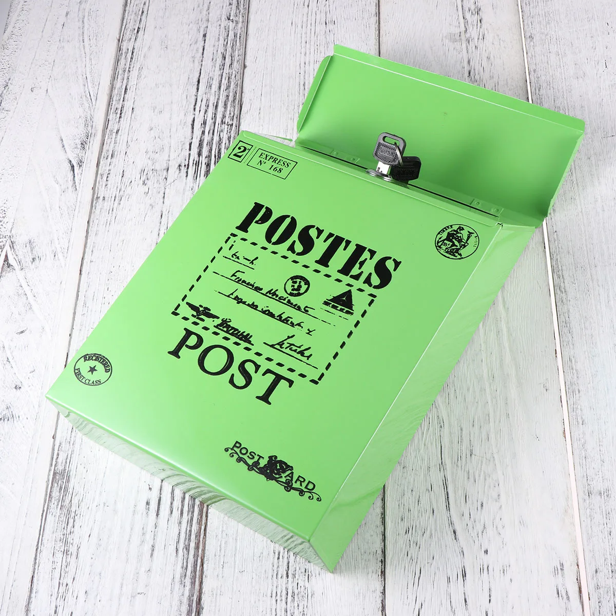 

Exquisite Blue Vintage Iron Post Box Wall Hanging Durable Letter Printing Design Home Decor Photo Prop Mailbox