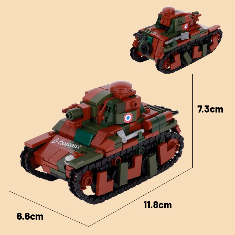 WW1 French Military Light Tank Building Blocks Army Soldier Figures Self-propelled Artillery Model Assemble Bricks Boy Toys Gift
