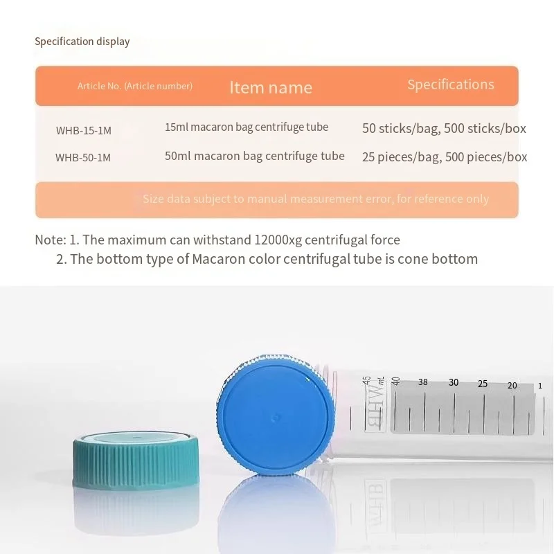 Imagem -04 - Tubo de Centrífuga com Escala Tampa Macaron Fundo de Cone Estéril de Amostragem Ferramentas Biológicas para Laboratórios Científicos 15ml 50ml