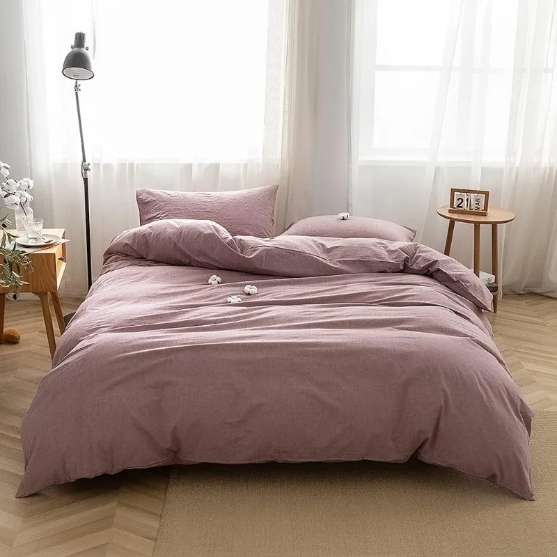 

Bedding Duvet Cover Set 3 Pieces 100% Washed Cotton Duvet Cover Linen Like Textured Breathable Durable Soft Comfy