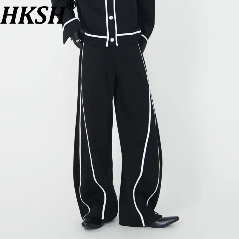 

HKSH Autumn New Men Tide Dark Casual Straight Suit-Pants Unisex Color Block High Street Wrinkle-resistant Versatile Chic HK14773