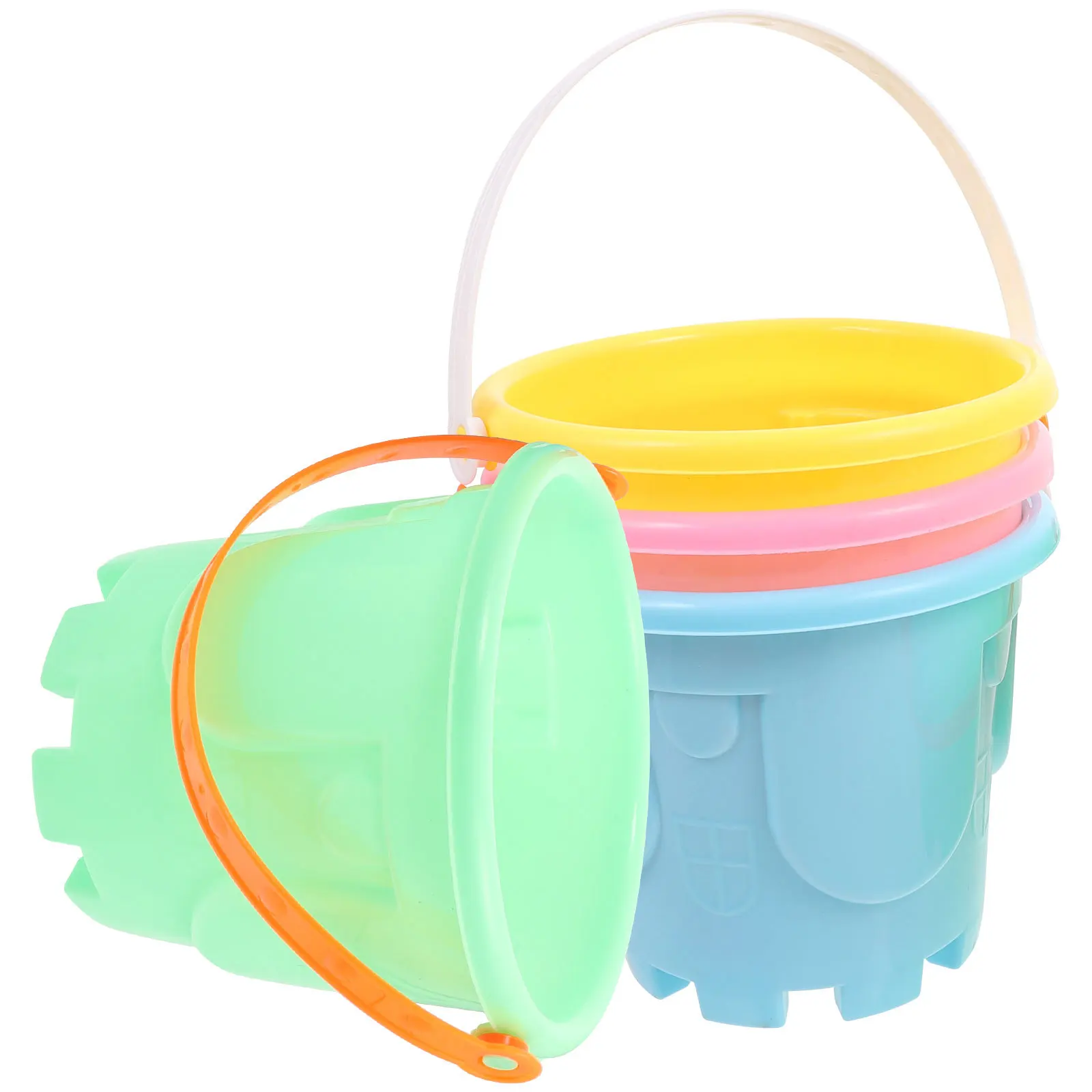 مجموعة دلو قلعة الشاطئ مكونة من 4 قطع من الرمل البلاستيكي للأطفال، ألعاب إبداعية للإدراك بالألوان، لعبة شاطئ للأطفال