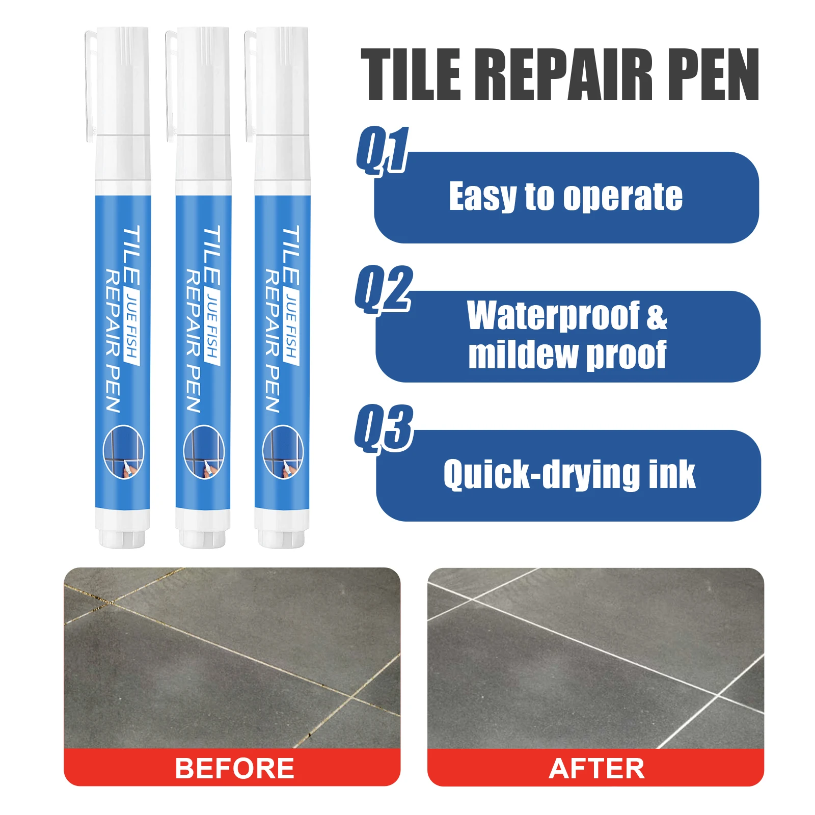 3 Packs Tile Grout Paint Pen Waterproof Mildew Proof White Tile Paint Marker Tile Repair Beauty Pen for Walls Floors Tile Gaps image 2