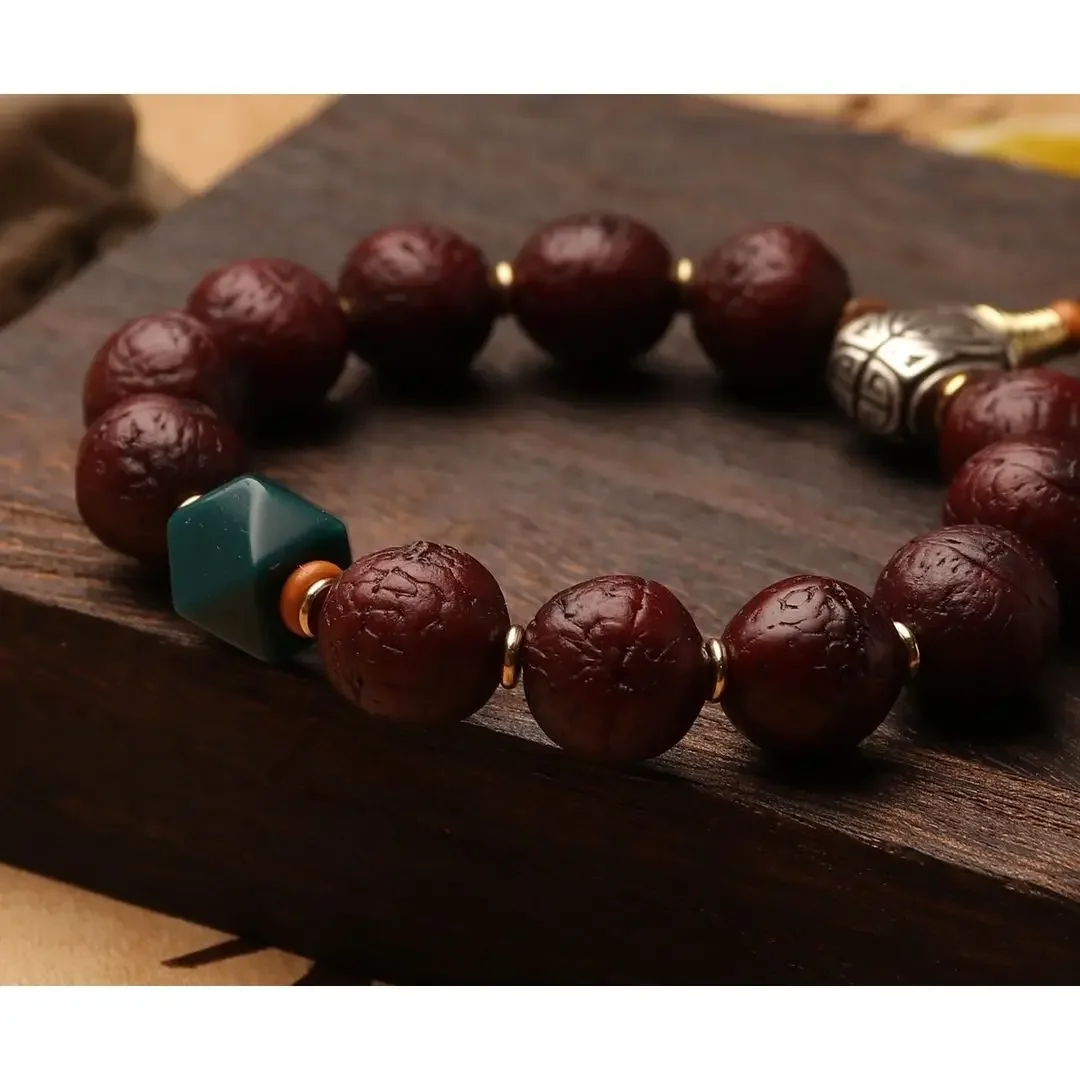 UMQ Authentic Bodhi Seeds Bracelet with Natural Chen Seed Jade and Phoenix Eye, Great for Feng Shui and Meditation