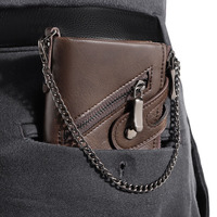 Classic retro Men's Chain Wallet RFID Anti-Theft Men's Leather Wallet Double Zipper Coin Purse Credit Card Holder for Men