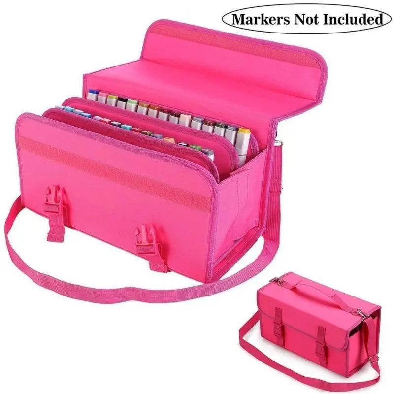 R53C Marker Pen Case Holder for 120 Marker Organizers Multifunctional Zippers Storage Carrying Bag with Shoulder Strap Design