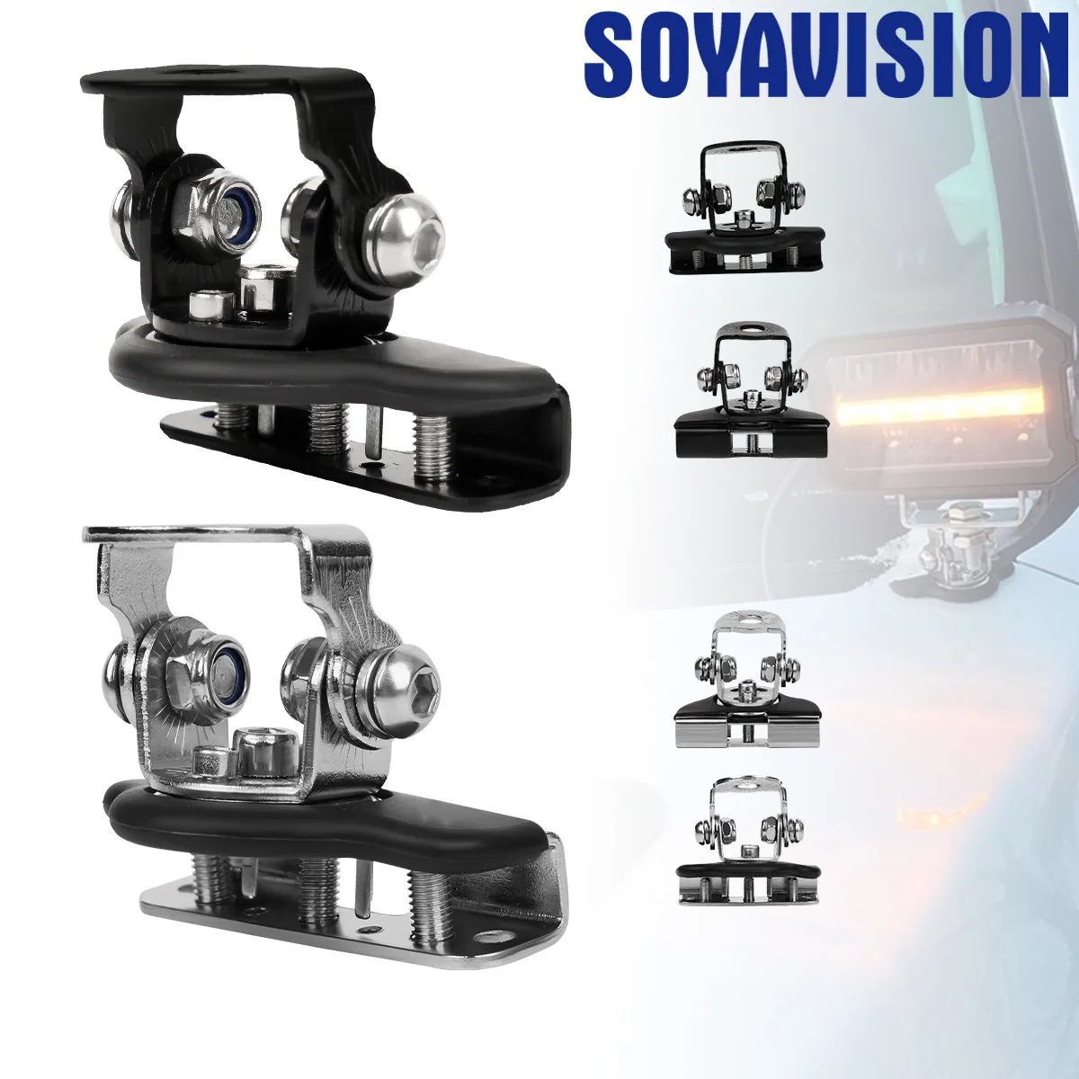 Black/Silver Car Auto Offroad Hood LED Work Light Mount Bracket Holders A-Pillar SUV Cover Light Mounting Clamp Universal