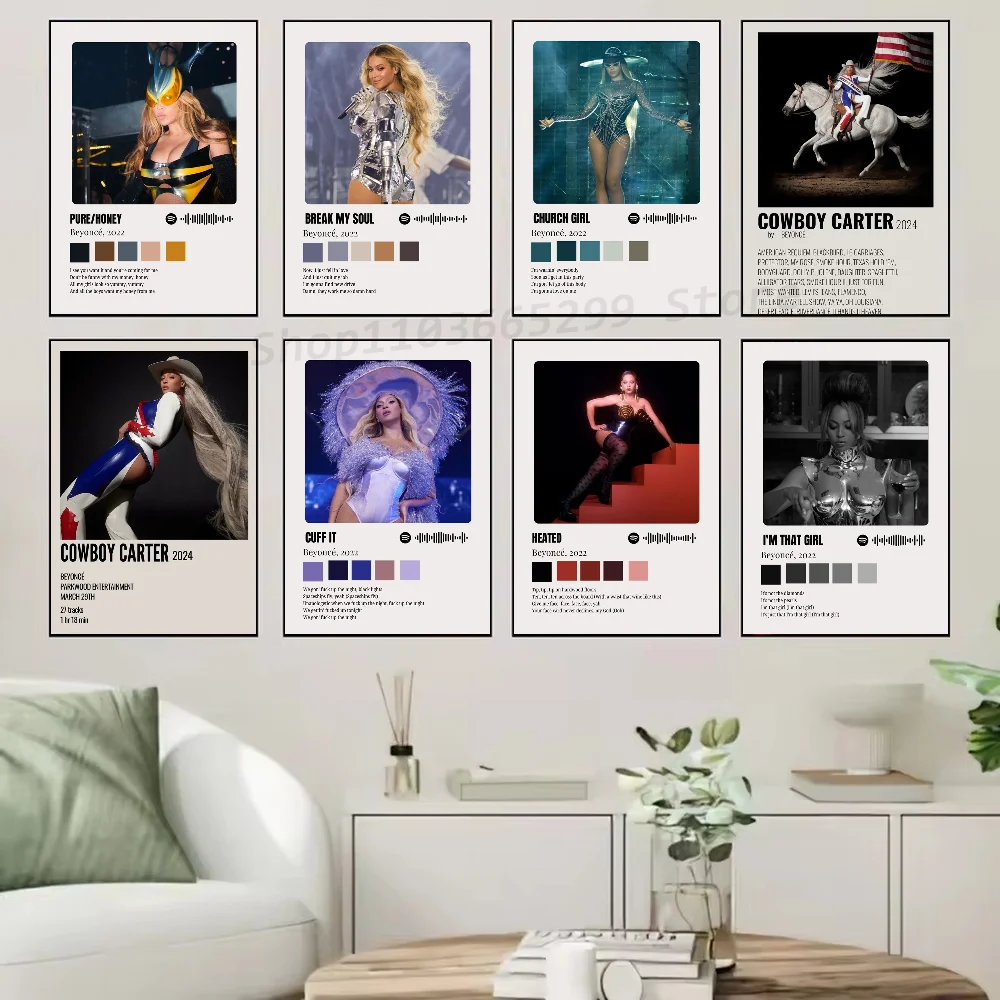 1pc Beyonce All Music Album Renaissance Cowboy Poster Self-adhesive Art Waterproof Paper Sticker House Bar Room Wall Decor