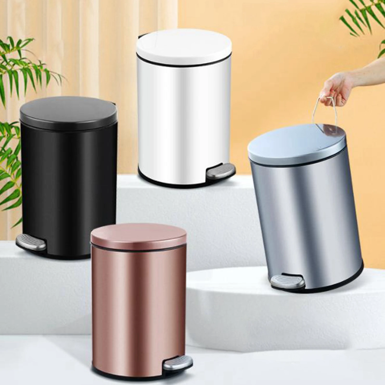 Foot Pedal Garbage Bin Oil Proof with Soft Close Lid with Garbage Bag Rings Dustbin Step Trash Can for Kitchen Bathroom Hotel,