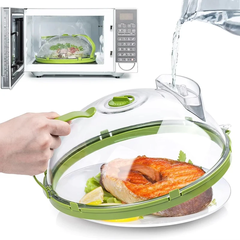 ABVJ-Microwave Splatter Cover With Steam Vent And Handle,10 Inch Clear Plate Cover, Essential Kitchen Gadgets For Food Safety