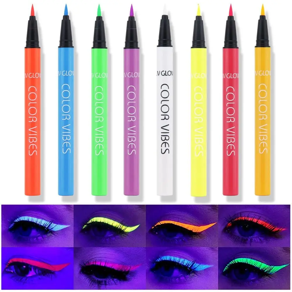 Delineador fluorescente uv sem manchas, roxo, amarelo, brilho no escuro, caneta gel fosca, à prova d'água, lápis delineador colorido