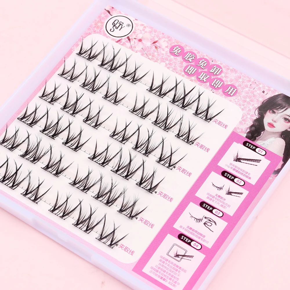 

36 Bundles Self Adhesive Eyelashes Extension Reusable Fish Tail Segmented Natural Eyelash Pre-Glued DIY Cluster Lashes C Curl