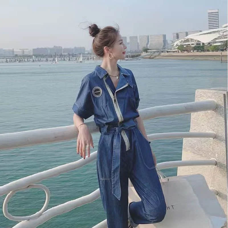 Denim Jumpsuit Women Korean Style Oversize High Waist Casual One Piece Outfit Women Playsuit Vintage Pants Overalls for Women