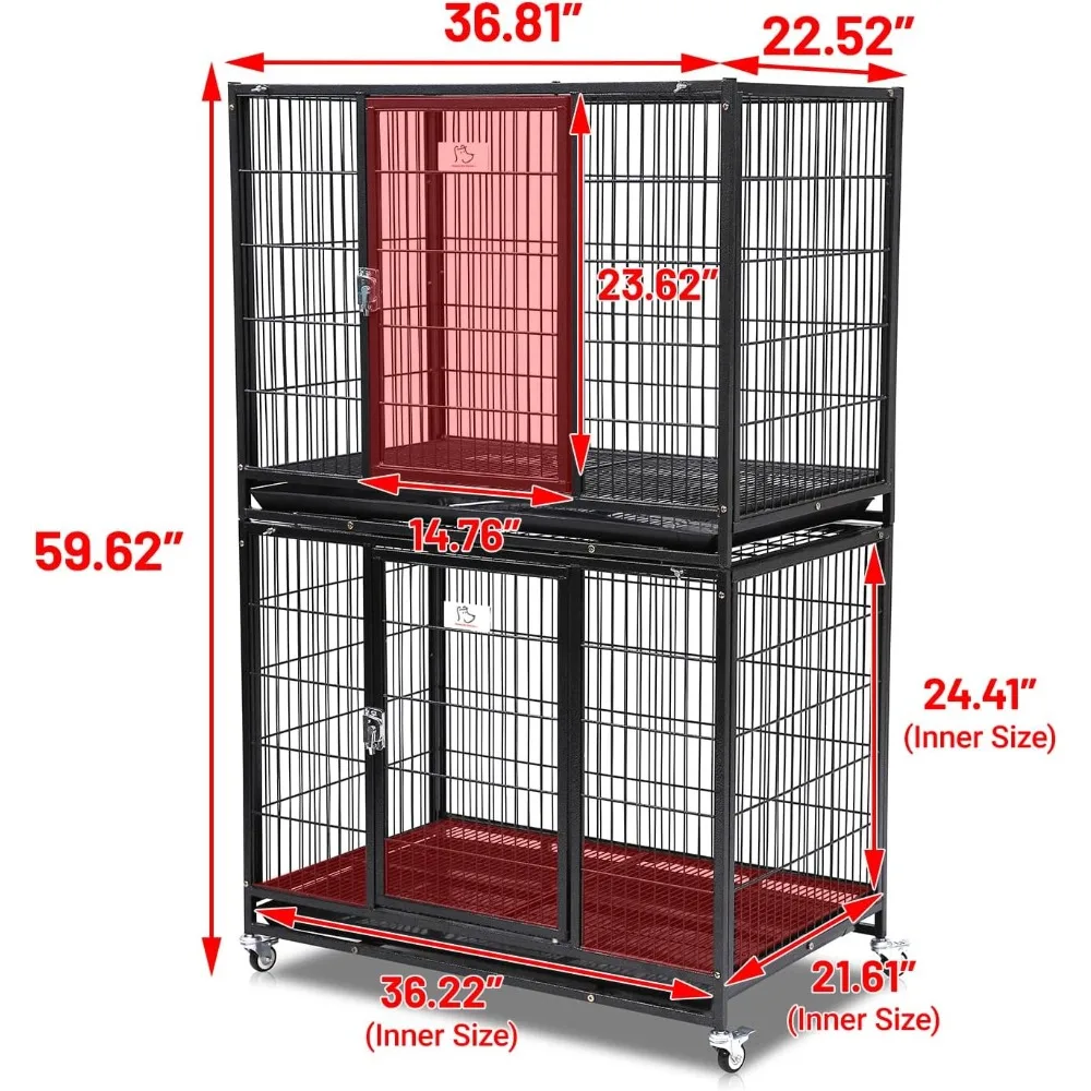 Stackable Open Top Heavy Duty Dog Pet Cage Kennel w/Tray, Floor Grid, and Casters