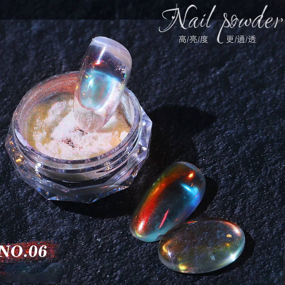 Ice Transparent Aurora Nagelpulver Neon Regenbogen holographisches Chamäleonpulver Multi Chrome schillerndes Pigment Perlglanznagel – Detail 6