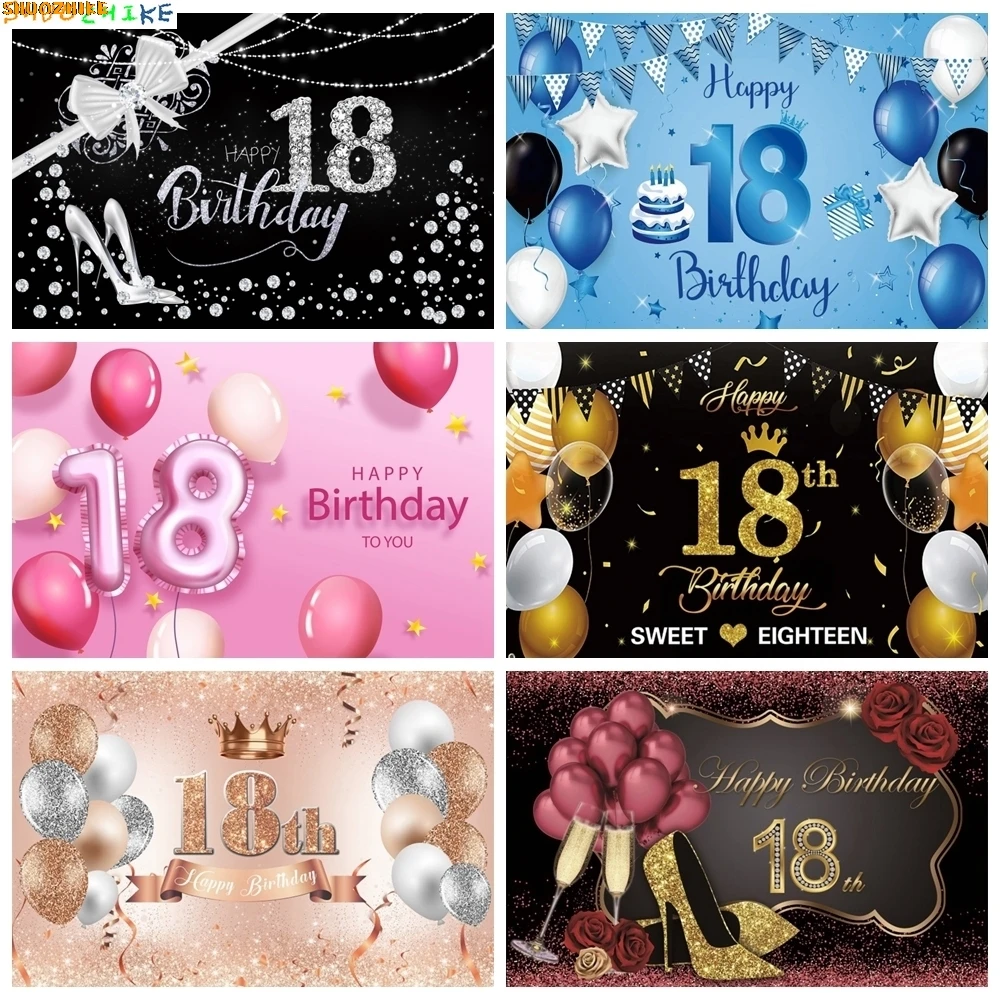

Coming Of Age Ceremony Happy 18th Birthday Photography Backdrops Golden Balloon Quinceañera Party Photo Studio Background SB-01