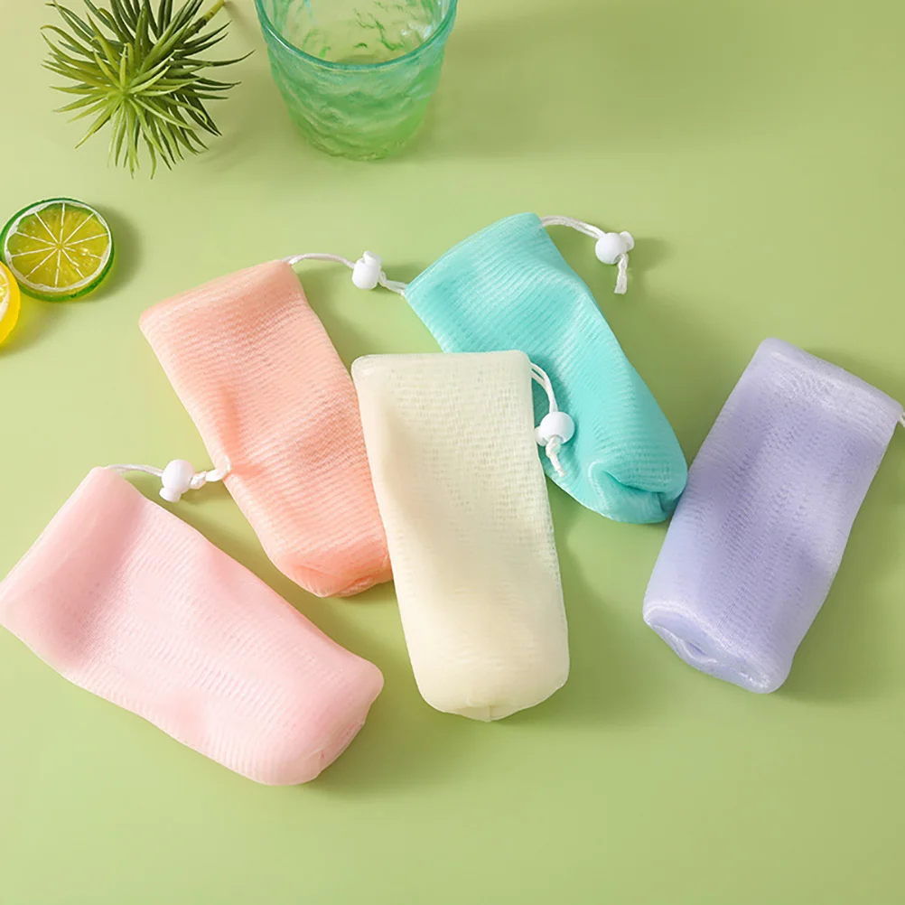 5-delige Schuimende Mesh Zeepzak Bar Scrubber Pouch Zakken voor Bars Schuimende Dikker Pe Kleine Douche Exfoliërende