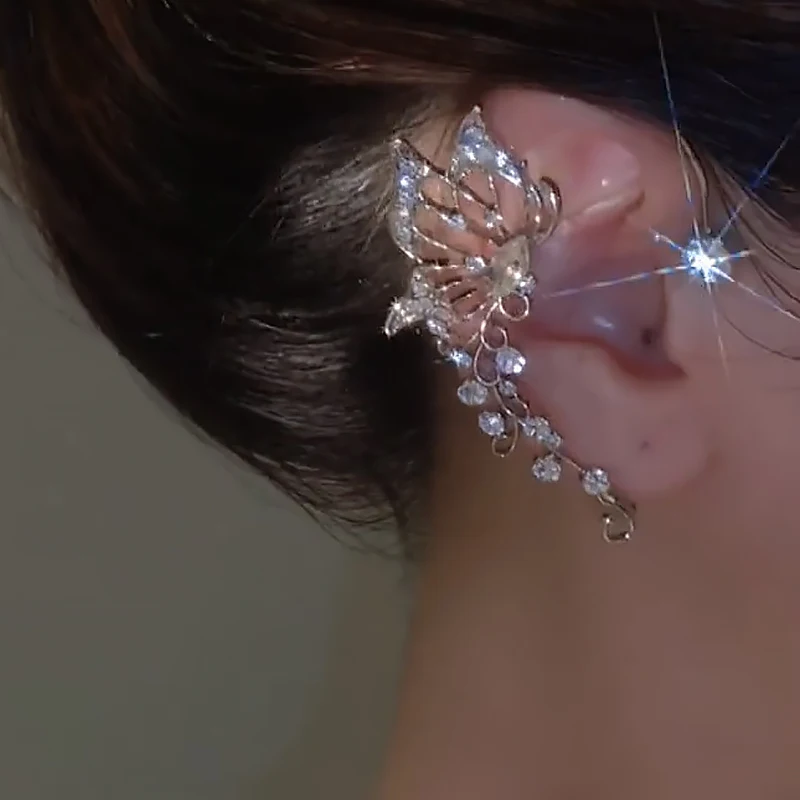 Vintage Elf Butterfly Wings Ear Cuffs Crystal Earring For Women Creative Cos Elf Fairy Earrings Goth Punk Accessories Girls Gift