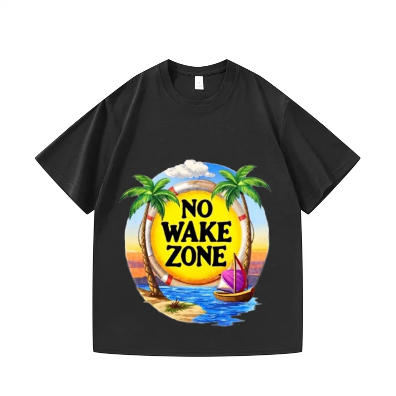 

Мужская футболка черная No Wake Zone Palm Trees Sunset с принтом Повседневная летняя пляжная одежда Топ с короткими рукавами