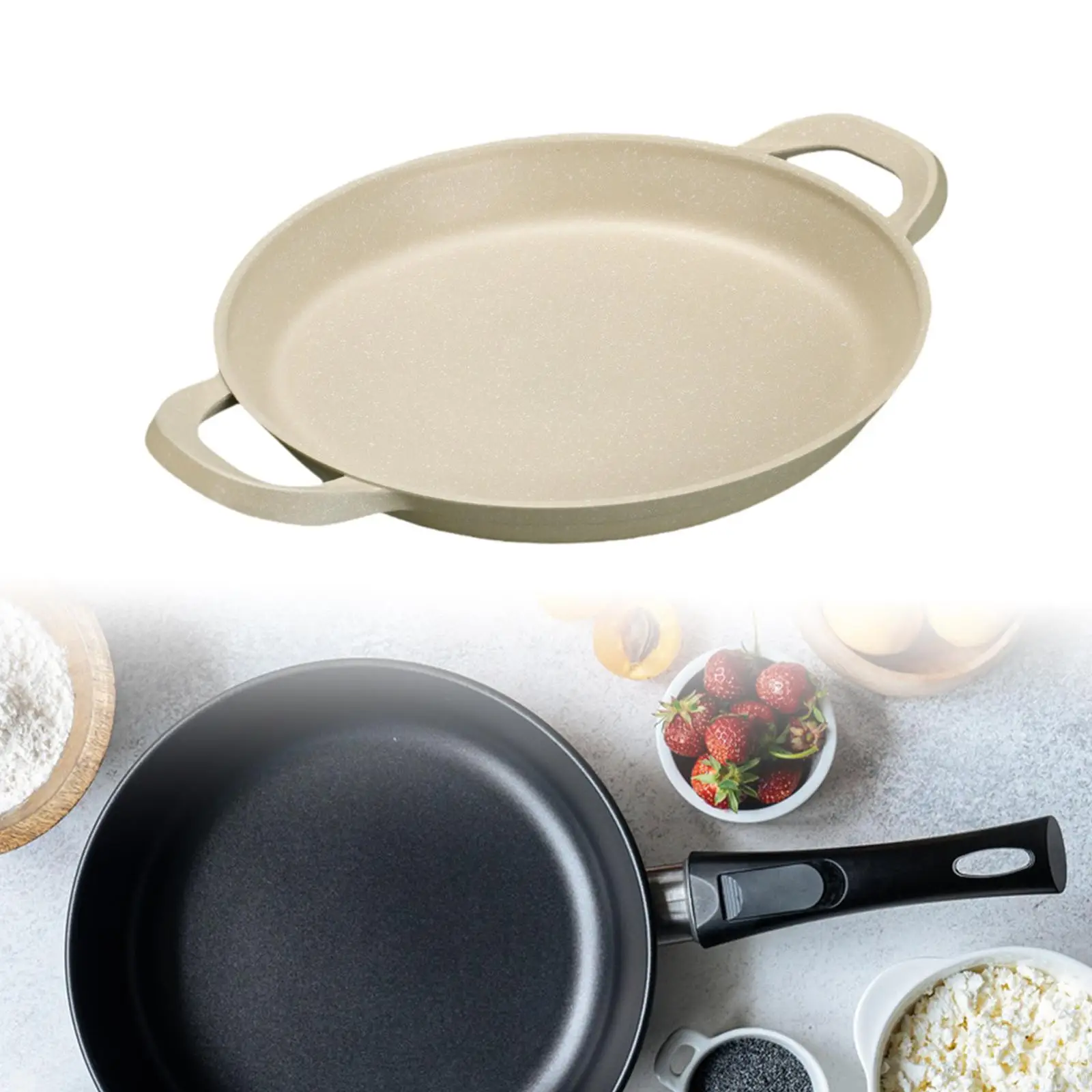 32cm Griddle, Frying Pan, Pancake Pan Flat Bottom Pan with double loop Handle Kitchen Frying Pan for Household Round Skillet