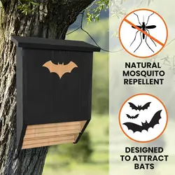 Wooden Bat House Weatherproof Stable Tree Hanging Easy to Install Accommodate 75 Bats for Outside Backyard Yard Garden Decor